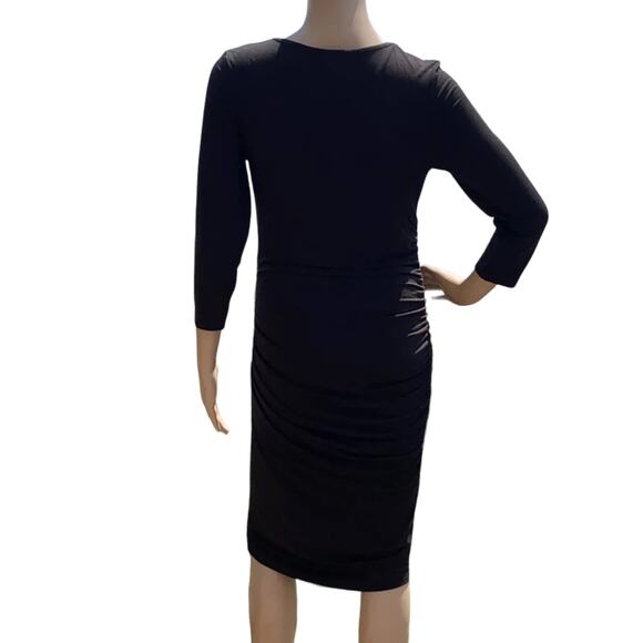 NWT Catherine Malandrino Black Bodycon Dress Long Sleeves Ruched Stretch Large - Picture 5 of 12